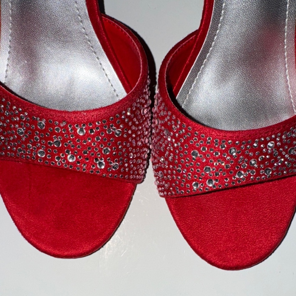 Dominique Red Rhinestone Ankle-Strap Heels - Picture 3 of 6